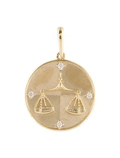 Pre-owned Pendant 14k Diamond Libra Zodiac  In Multi