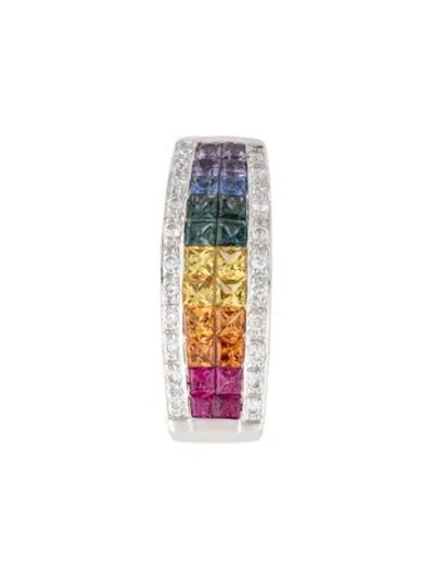 Pre-owned Pendant 14k Diamond, Ruby & Sapphire  In Multi