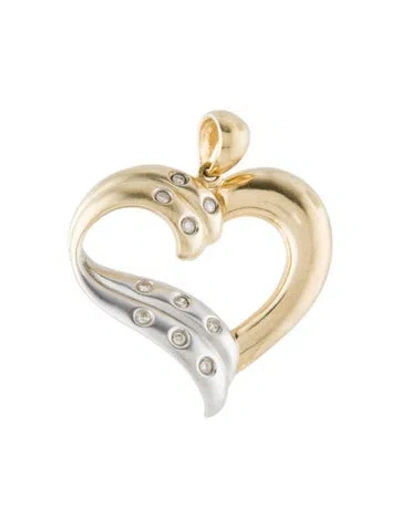 Pre-owned Pendant 14k Diamond Two-tone Heart  In Multi