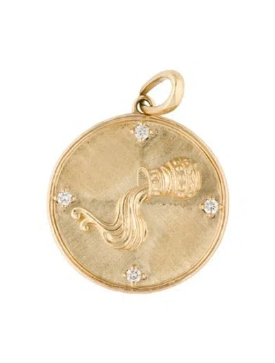 Pre-owned Pendant 14k Diamond Zodiac Aquarius  In Multi