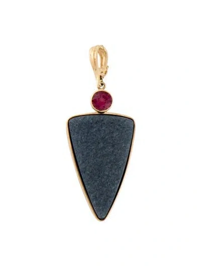 Pre-owned Pendant 14k Druzy & Tourmaline  Enhancer, 2.25" In Multi