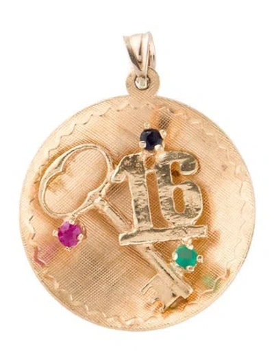 Pre-owned Pendant 14k Dyed Chalcedony & Synthetic Sapphire  In Multi