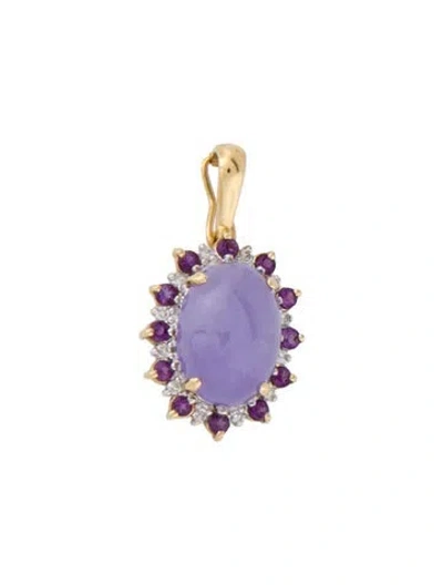 Pre-owned Pendant 14k Dyed Jadeite, Amethyst, & Diamond  Enhancer In Multi