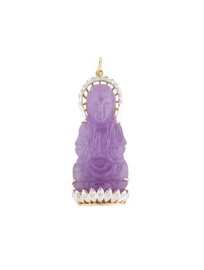 Pre-owned Pendant 14k Dyed Jadeite & Diamond Buddha  In Multi