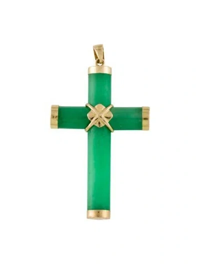 Pre-owned Pendant 14k Dyed Jadeite Cross  In Multi