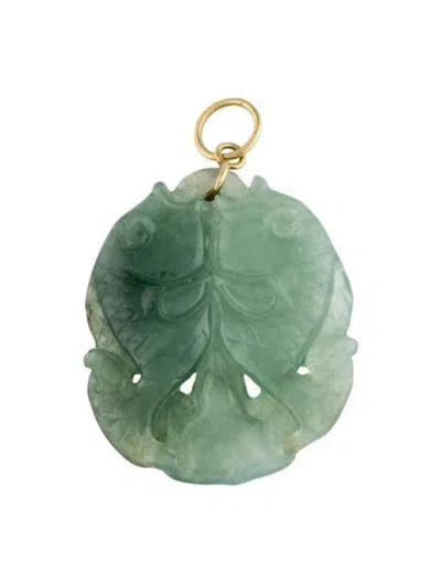 Pre-owned Pendant 14k Dyed Jadeite Double Fish  In Multi