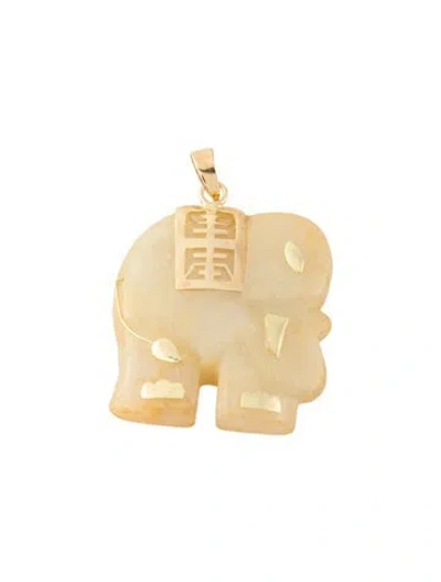 Pre-owned Pendant 14k Dyed Jadeite 'longevity' Elephant , 1.25" In Multi