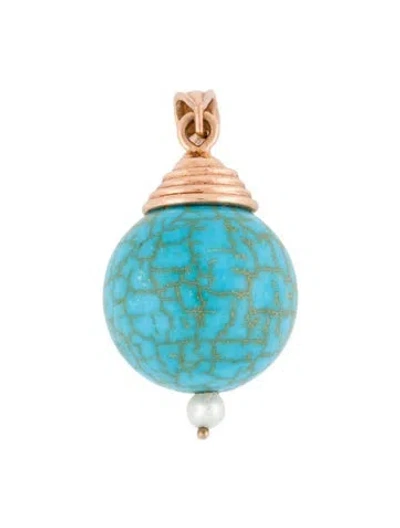 Pre-owned Pendant 14k Dyed Magnesite & Pearl , 1.5" In Multi