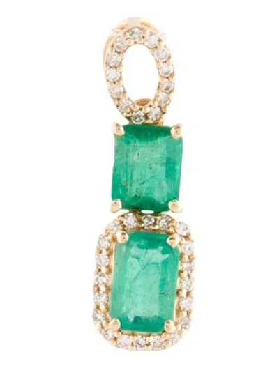 Pre-owned Pendant 14k Emerald & Diamond Drop , 0.75" In Multi