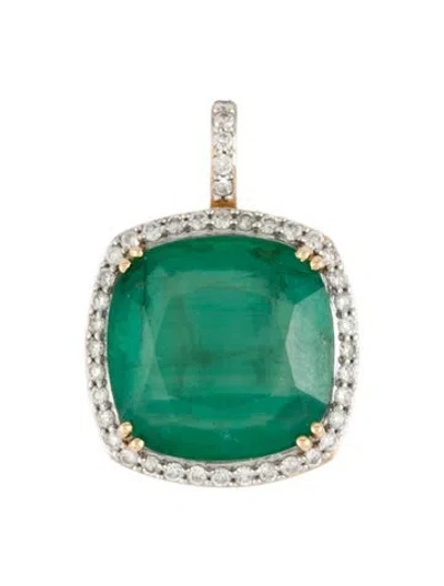Pre-owned Pendant 14k Emerald & Diamond Halo, 1" In Multi