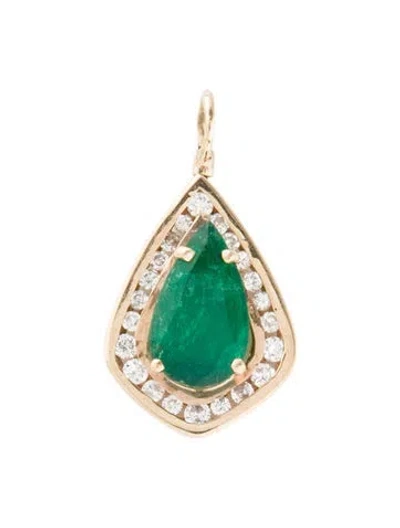 Pre-owned Pendant 14k Emerald & Diamond Necklace , 1" In Multi