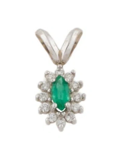 Pre-owned Pendant 14k Emerald & Diamond , 0.5" In Multi