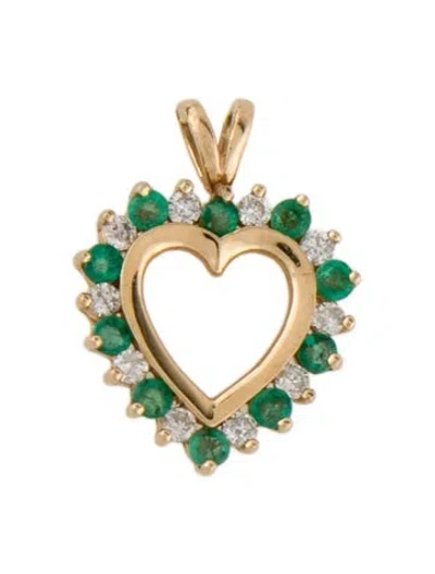 Pre-owned Pendant 14k Emerald & Diamond , 1" In Multi