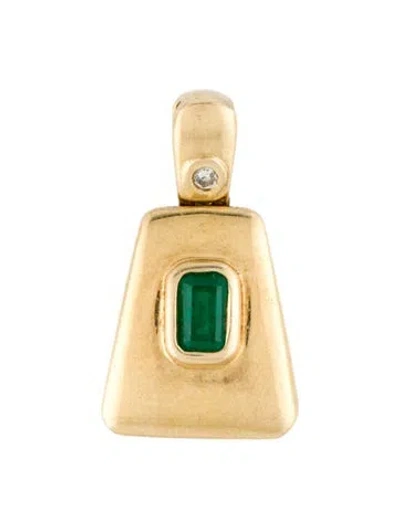Pre-owned Pendant 14k Emerald & Diamond , 1" In Multi