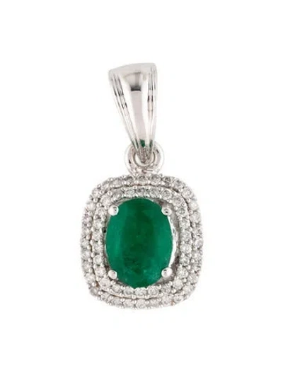 Pre-owned Pendant 14k Emerald & Diamond  In Multi