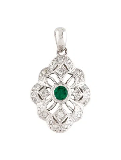 Pre-owned Pendant 14k Emerald & Diamond  In Multi