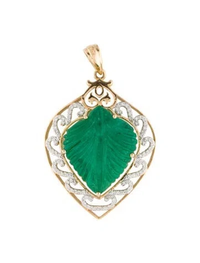Pre-owned Pendant 14k Emerald & Diamond  In Multi