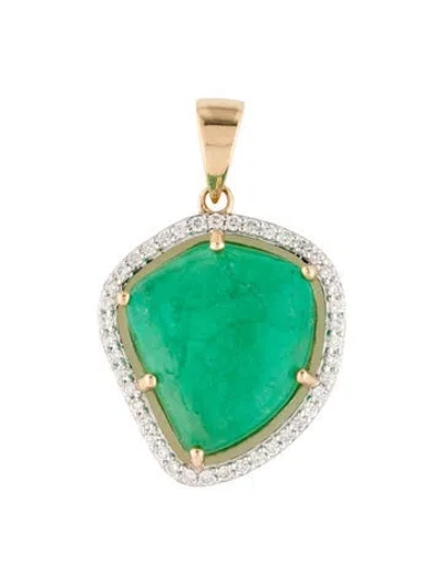 Pre-owned Pendant 14k Emerald & Diamond  In Multi