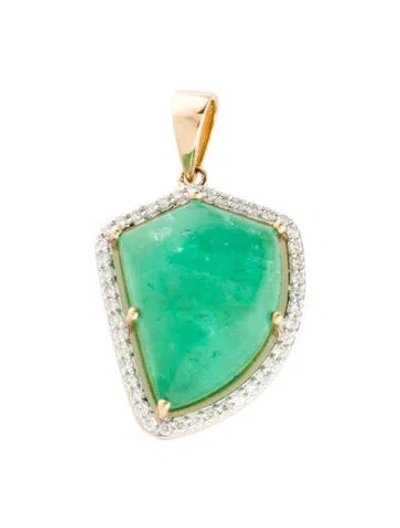 Pre-owned Pendant 14k Emerald & Diamond  In Multi