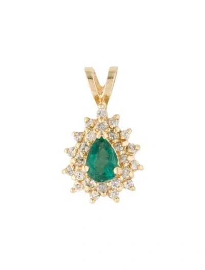 Pre-owned Pendant 14k Emerald & Diamond  In Multi