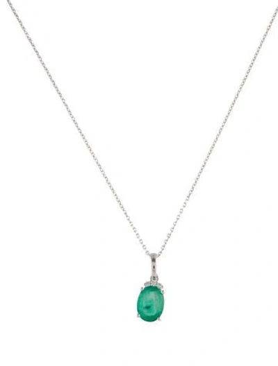 Pre-owned Pendant 14k Emerald & Diamond  Necklace, 16" In Multi