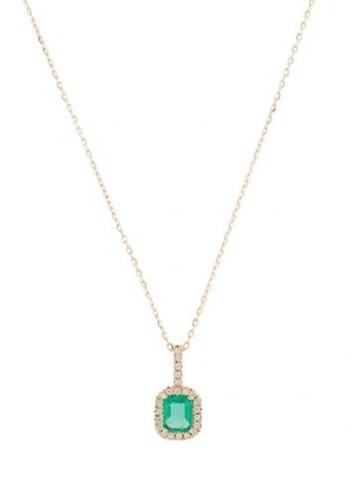 Pre-owned Pendant 14k Emerald & Diamond  Necklace, 18" In Multi