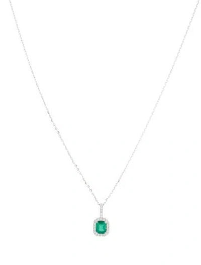 Pre-owned Pendant 14k Emerald & Diamond  Necklace, 18.25" In Multi