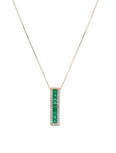 Pre-owned Pendant 14k Emerald & Diamond  Necklace, 22.5" In Multi
