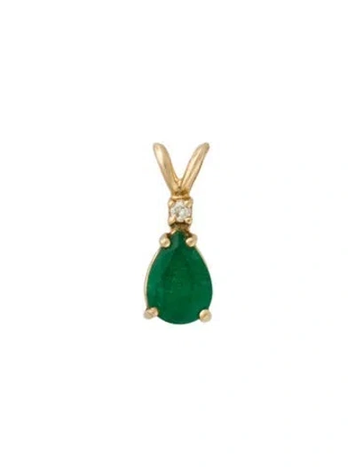 Pre-owned Pendant 14k Emerald & Diamond Solitaire  In Multi