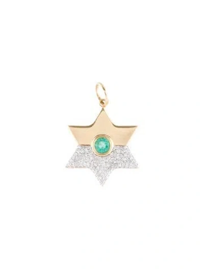 Pre-owned Pendant 14k Emerald & Diamond Star  In Multi