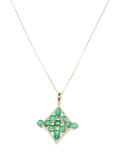 Pre-owned Pendant 14k Emerald & Sapphire  Necklace, 17.5" In Multi