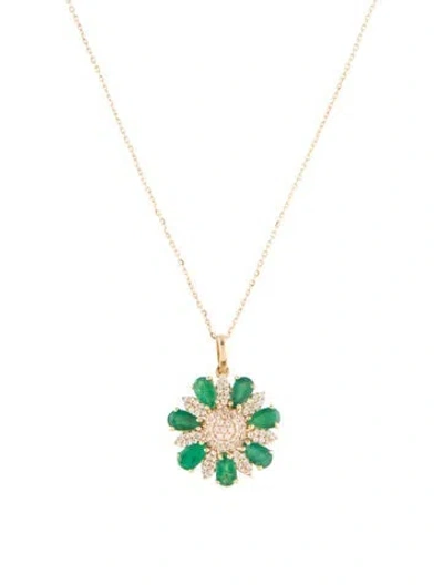 Pre-owned Pendant 14k Emerald & Sapphire  Necklace, 17.5" In Multi