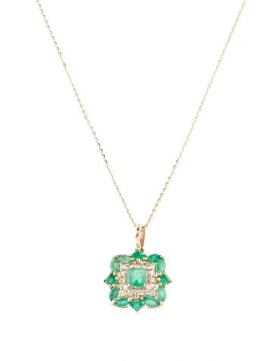 Pre-owned Pendant 14k Emerald & Sapphire  Necklace, 18" In Multi