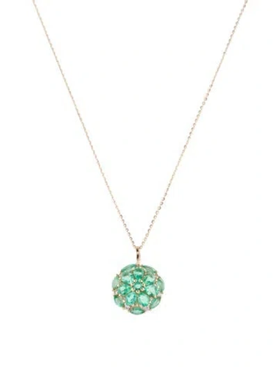 Pre-owned Pendant 14k Emerald & Sapphire  Necklace, 18" In Multi