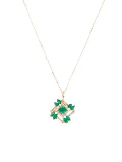 Pre-owned Pendant 14k Emerald & Sapphire  Necklace, 18" In Multi