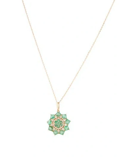 Pre-owned Pendant 14k Emerald & Sapphire  Necklace, 18" In Multi