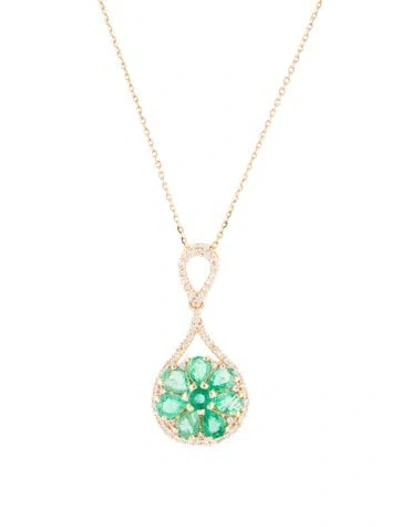 Pre-owned Pendant 14k Emerald & Sapphire  Necklace, 18" In Multi