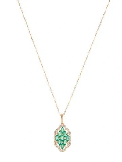 Pre-owned Pendant 14k Emerald & Sapphire  Necklace, 18" In Multi