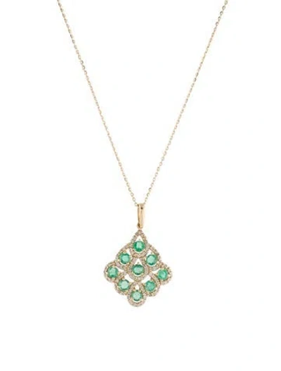 Pre-owned Pendant 14k Emerald & Sapphire  Necklace, 18" In Multi