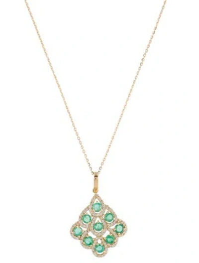 Pre-owned Pendant 14k Emerald & Sapphire  Necklace, 18" In Multi