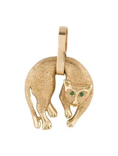 Pre-owned Pendant 14k Emerald Cat  In Multi
