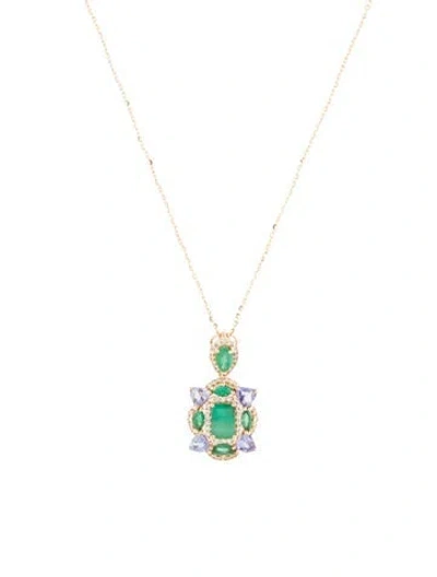 Pre-owned Pendant 14k Emerald, Tanzanite & Sapphire  Necklace, 17.75" In Multi