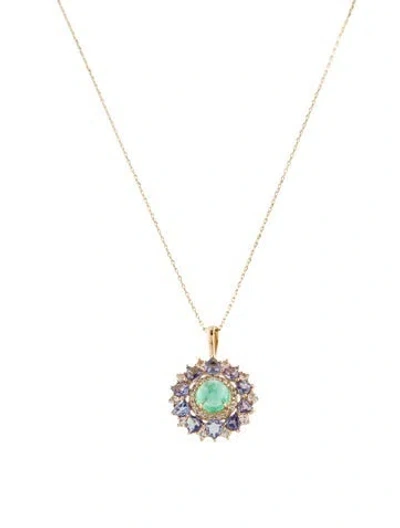 Pre-owned Pendant 14k Emerald, Tanzanite & Sapphire  Necklace, 18" In Multi