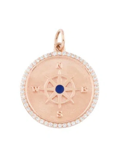 Pre-owned Pendant 14k Enamel & Diamond Compass , 1" In Multi