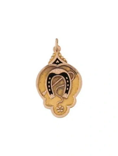 Pre-owned Pendant 14k Enamel Horseshoe , 1.5" In Black