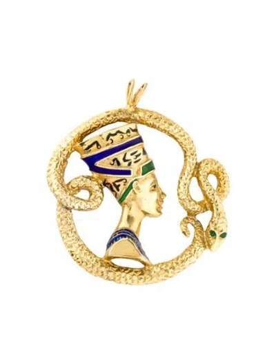 Pre-owned Pendant 14k Enamel Nefertiti And Snake  In Multi
