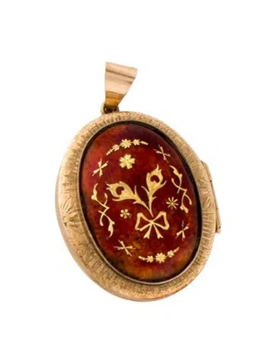 Pre-owned Pendant 14k Enameled Locket  In Multi