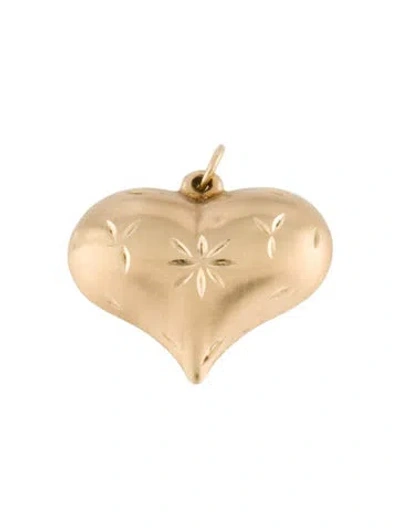 Pre-owned Pendant 14k Engraved Puffed Heart , 0.75" In Multi
