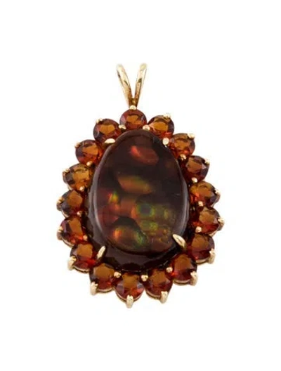 Pre-owned Pendant 14k Fire Agate & Citrine Halo  In Multi
