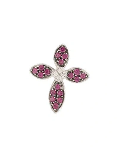 Pre-owned Pendant 14k Garnet & Diamond Cross  In Multi